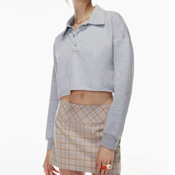 Aritzia Sunday Best Cropped Grey Henley Sizes XS and S - Picture 1 of 3